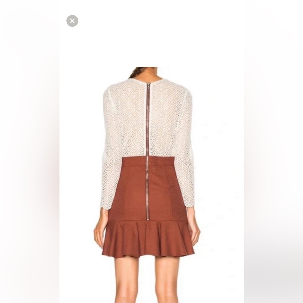Veronica Beard Cream Lace Top with Rust Brown Skirt Mini Dress